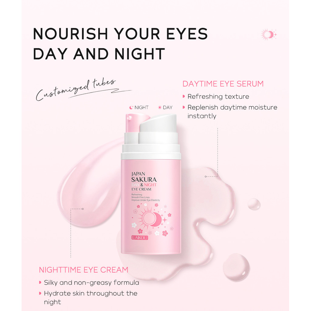 LAIKOU Day and Night Sakura Eye Cream Day And Night Anti Dark Circles Eye Bags Remover Moisturizing 