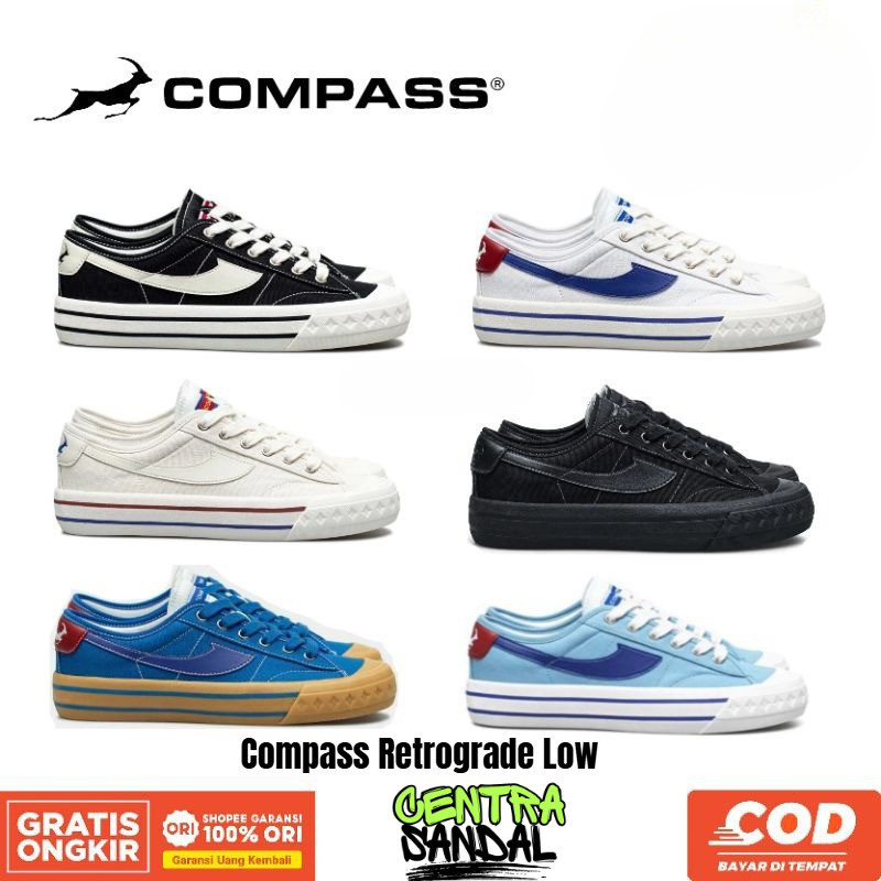 Sepatu Compass Retrograde Low White Blue, Black White, Cream, Blue Gum, Baby Blue & Double Black [OR