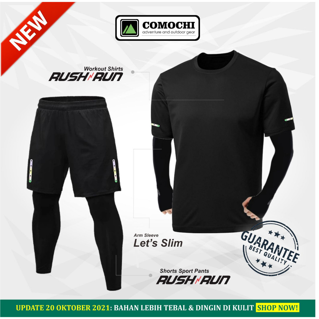 Setelan Olahraga Lari Pria 1 Set Kaos Celana Dryfit Lengkap Manset Tangan Kaki