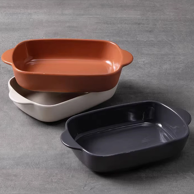 Household Ceramic Baking Plate Rectangular Oven Microwave Oven Special Cheese Baking Rice Plate Hous