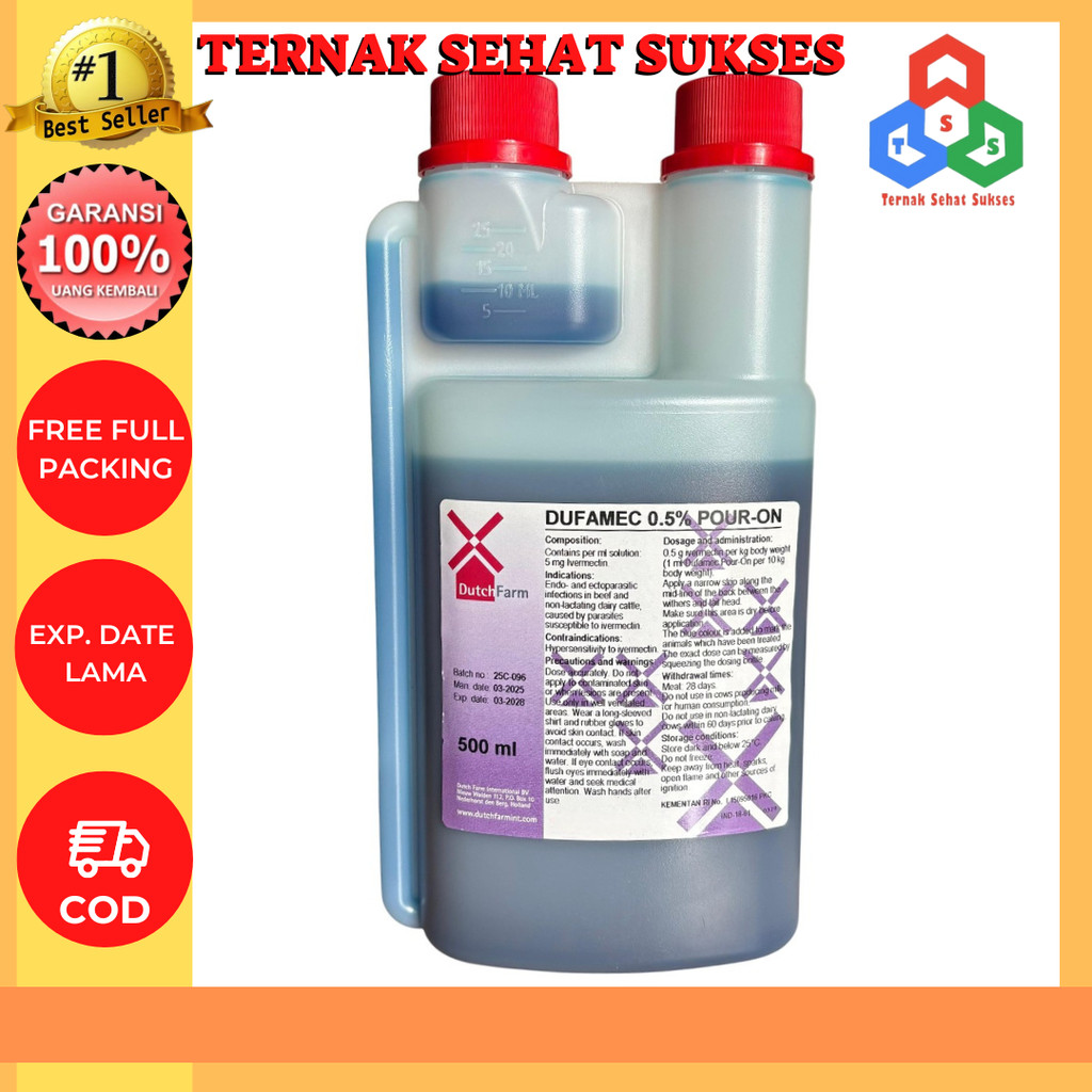 Dufamec 0,5% pour on 500 ml (i ver mec tin pour on) - Obat Gudik Scabies Cacing Kudix Gatal Tungau K