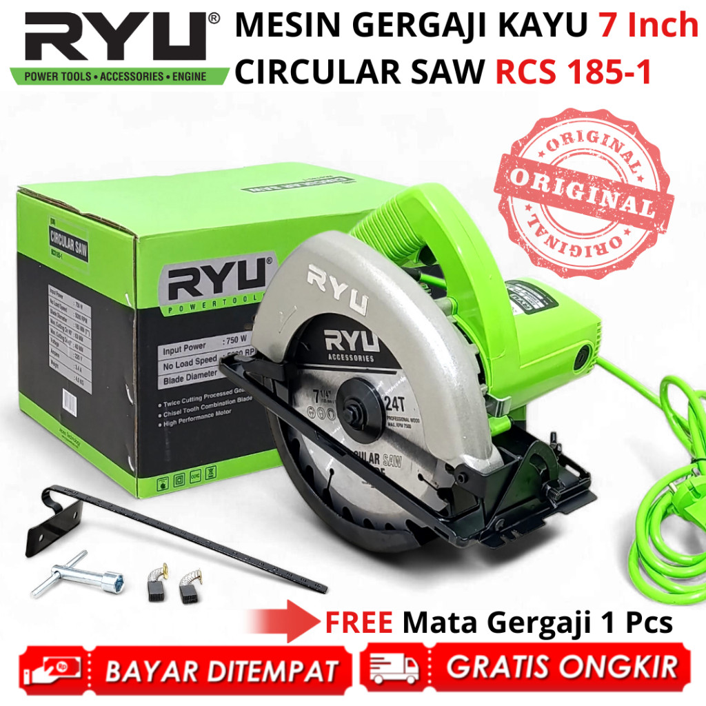 RYU Mesin Gergaji Circular Saw Potong Kayu 7 Inch RCS 185-1 Mesin Circle Sirkel Serkel SUPER TAJAM