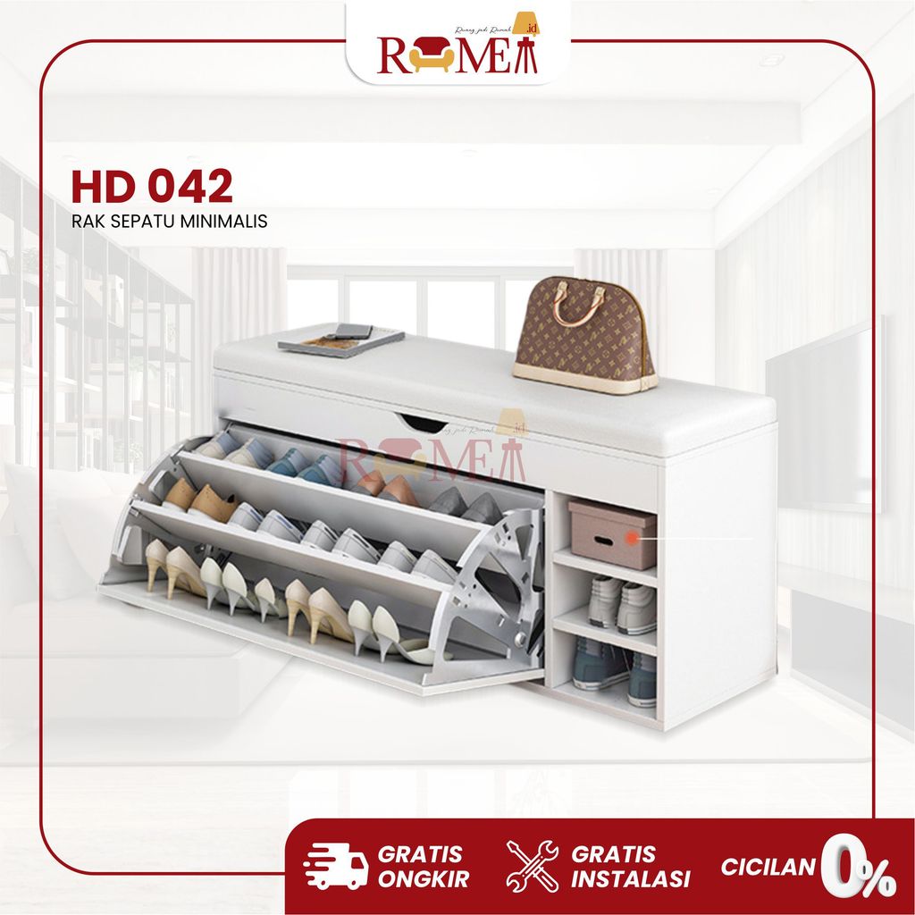 Rumea – Rak Sepatu HD 042 | Lemari Sepatu Kayu Minimalis | Shoe Cabinet Aesthetic | Lemari Kompartem