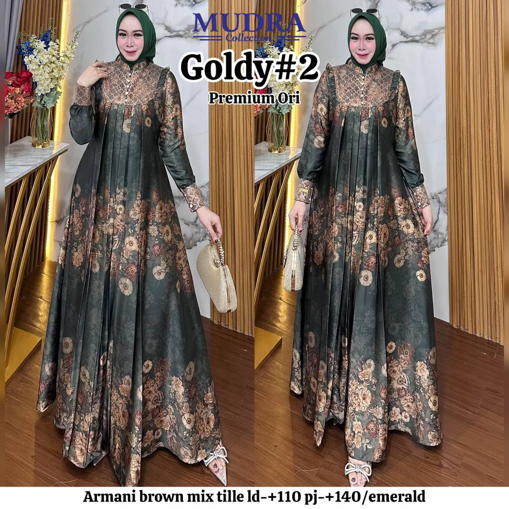 Dress Pesta Muslimah Modern Goldys  #2 | Gamis Kondangan Mewah Elegan | Busana Pesta Syar'i Wanita
