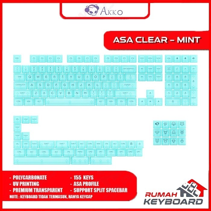 AKKO - ASA Clear Transparan - ASA Profile - Pc - 155 Key - Keycap - Keycaps