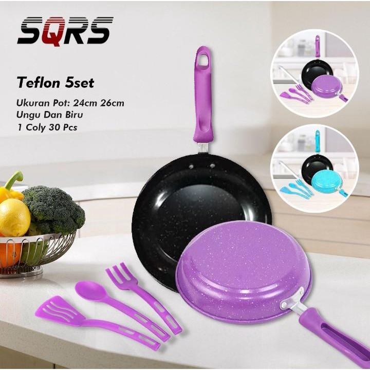 Frypan Marble Set Spatula 5 In 1 Teflon Set Spatula