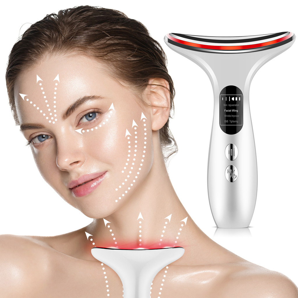 EMS Three Color Light Firming Rejuvenating Neck Beauty Device Skin Ion er Facial Lifting Neck Lines 
