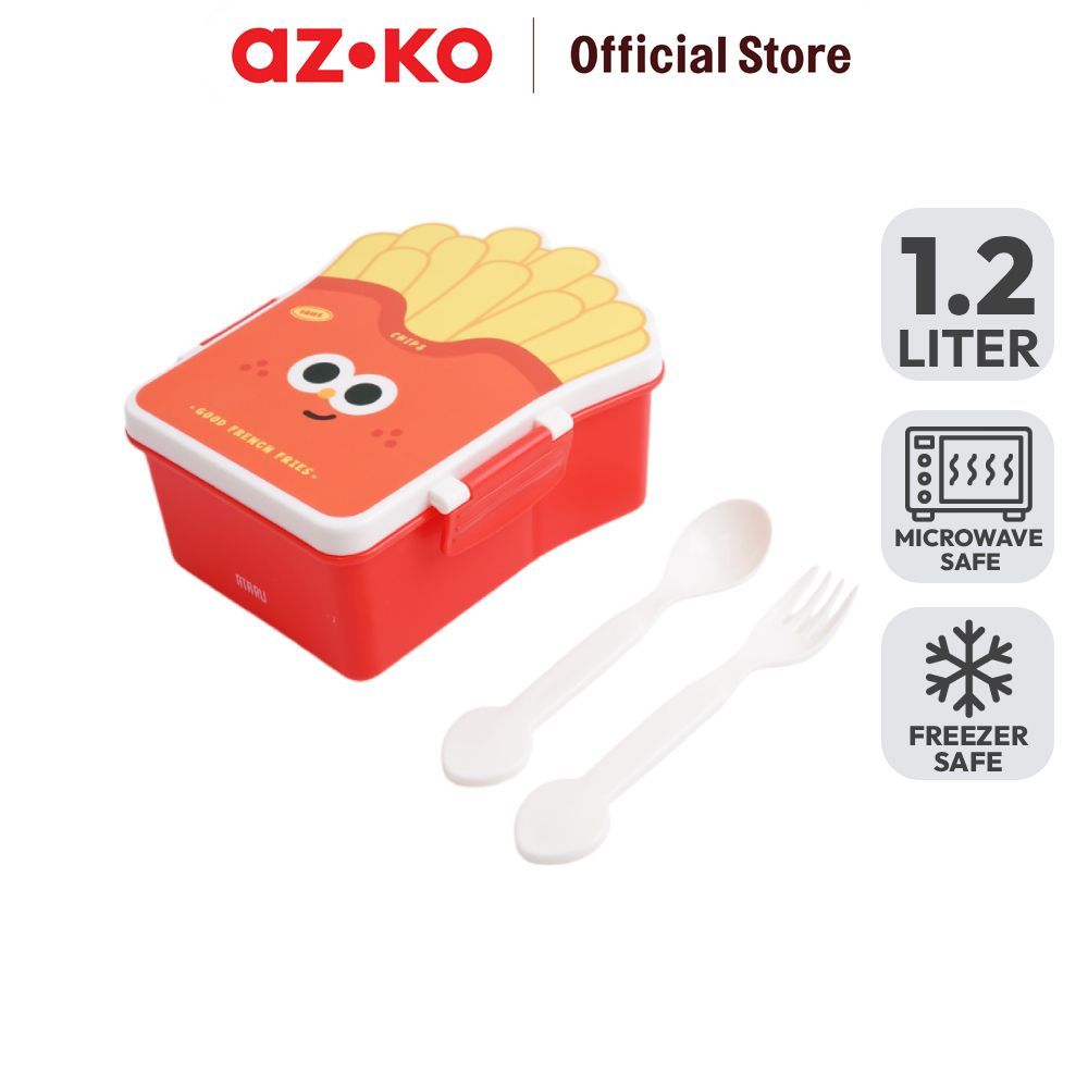 AZKO Ataru 1.2 ltr Kotak Makan 2 Sekat Chips - Merah Lunch Box Food Grade Food Box Kotak Bekal Makan