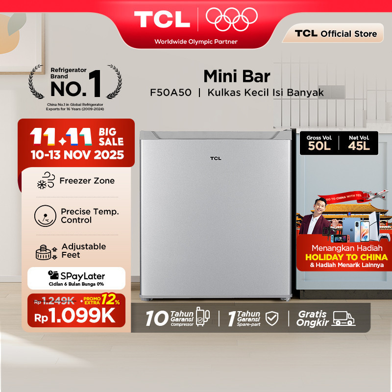 THE BEST [BIGGER CAPACITY] TCL Kulkas Mini Bar (Refrigerator) - Kapasitas 47L - Freezer Zone - Adjus