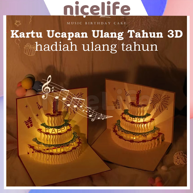 Kartu Ucapan Ulang Tahun 3D Dengan Musik + Lampu DimensiYang Kreatif