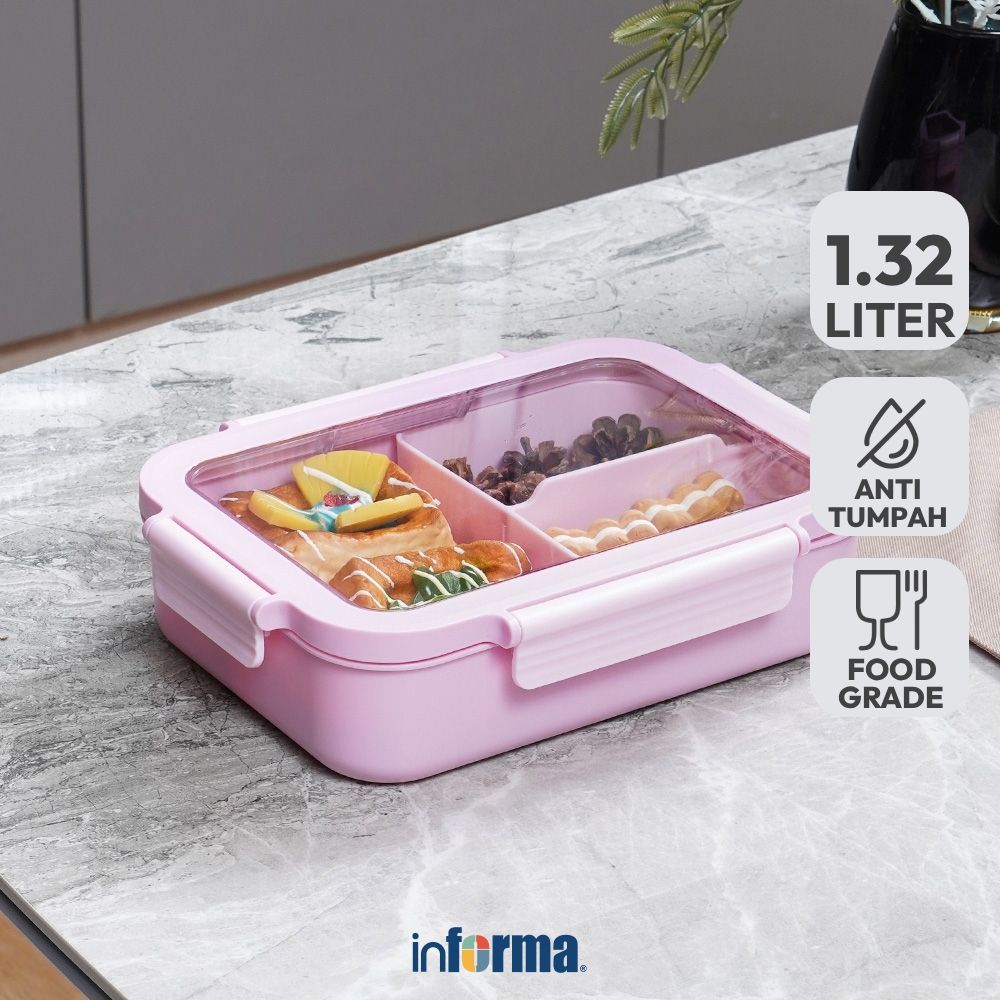 Informa Appetite 1.32 ltr Cara Kotak Makan 3 Sekat - Pink Lunch Box Food Grade Food Box Kotak Bekal 