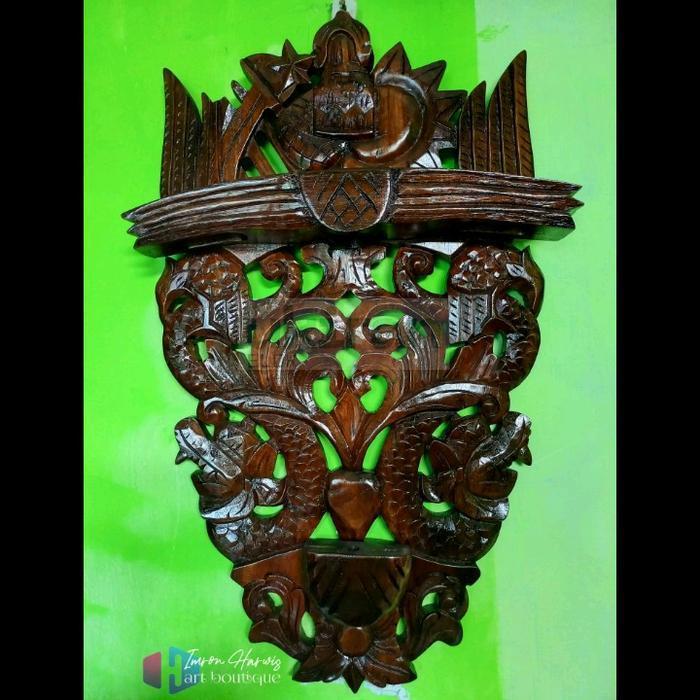 Blawong lobang 3 ukiran naga merak plitur alusan kayu jati Murah Meriah UE235