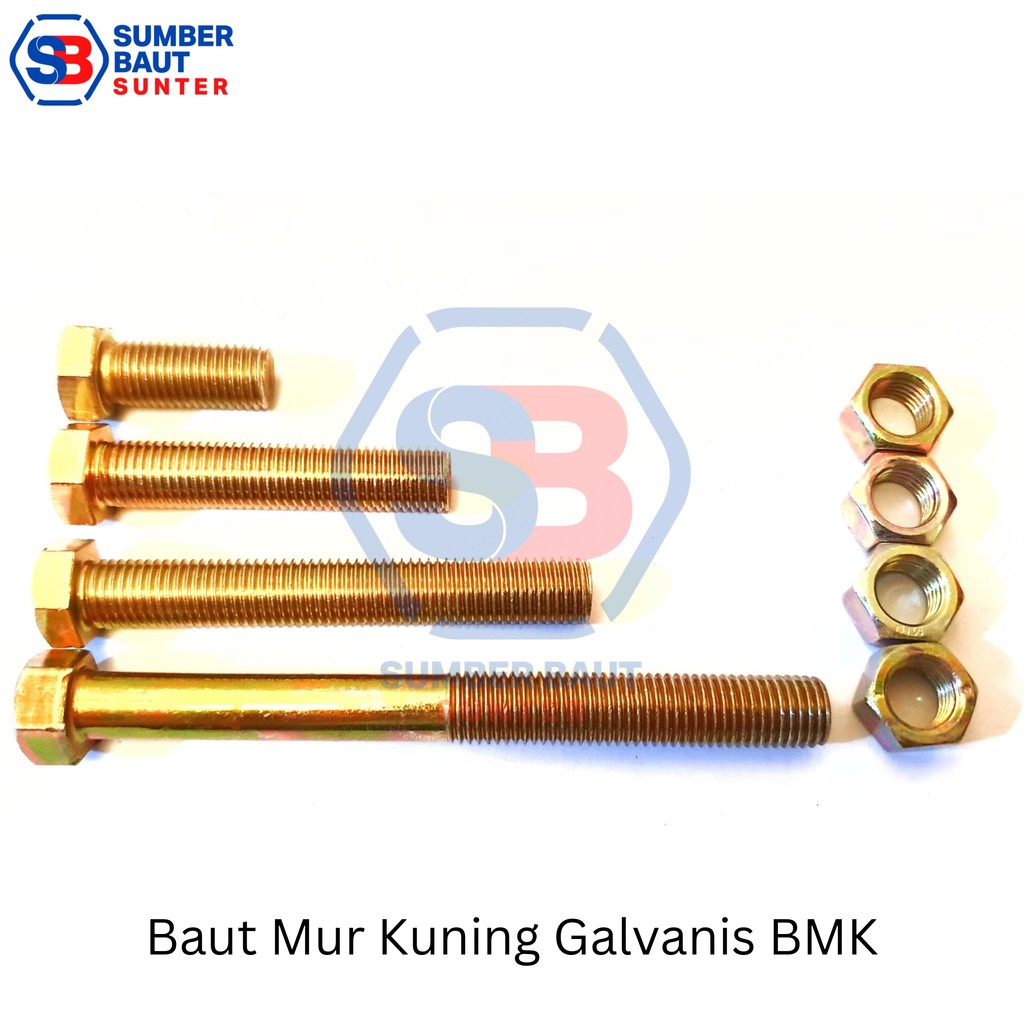 M6x55 Baut Mur Hexagon Kuning BMK Hex 6x55 Kunci 10 Galvanis