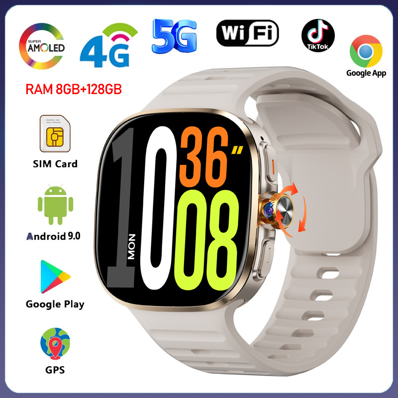 8GB+128GB RAM 5G/4G Android 9.0 Smart Watch 2.4 inch AMOLED 2100mah Battery 1000W Camera GPS WIFI Go