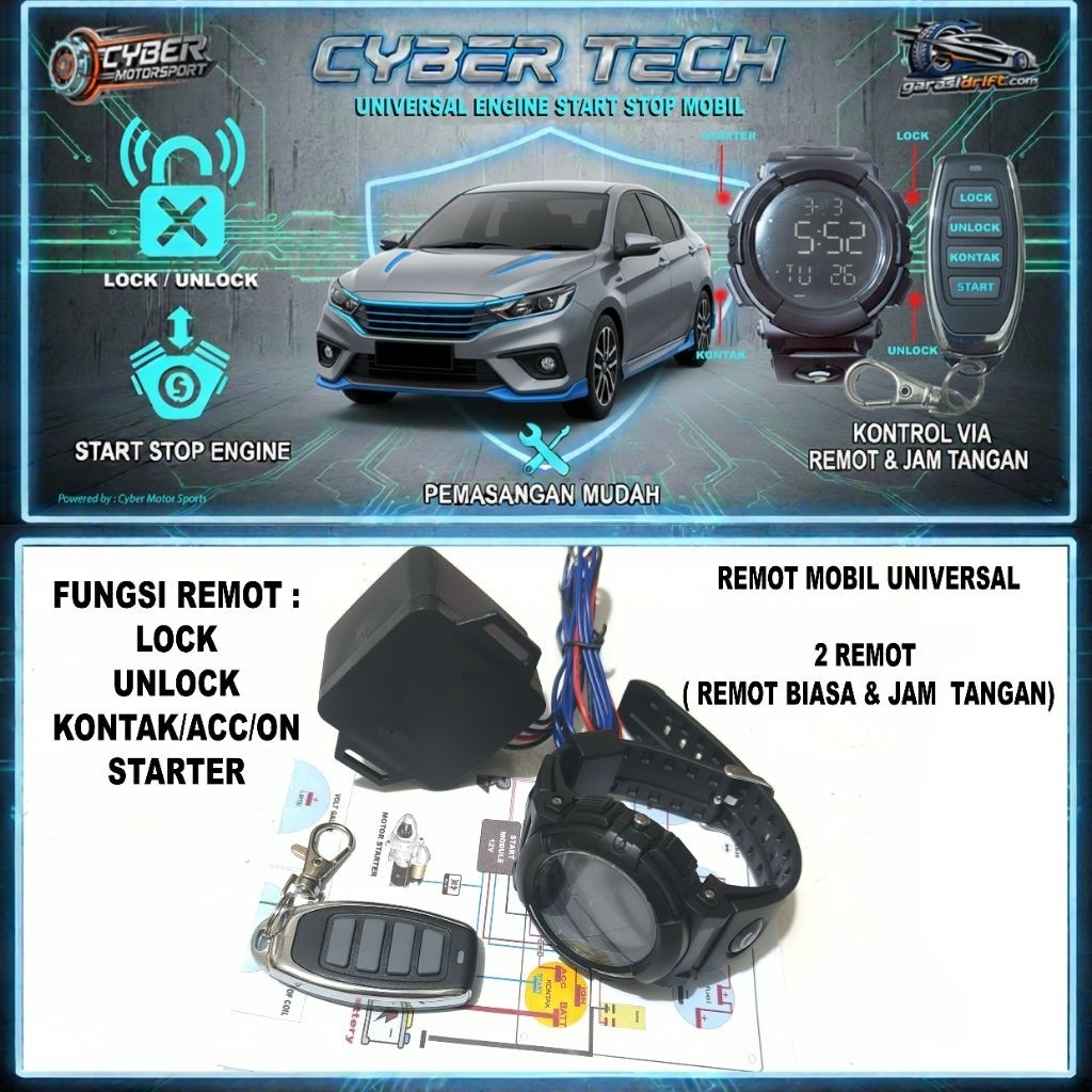 Engine start stop mobil Universal Remot jam tangan . starter mobil motor via remot start stop keyles