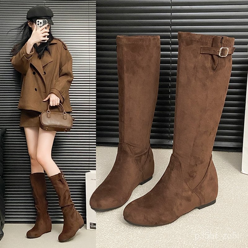 Women's Thick-Soled Riding Boots with Thick Heels, High Tube Boots, Suede Over-the-Knee Long Boots