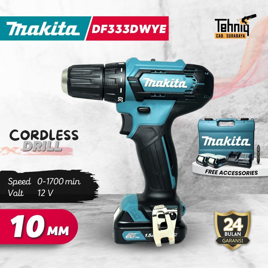MAKITA DF333DWYE Cordless Driver Drill 12 Volt Mesin bor baterai