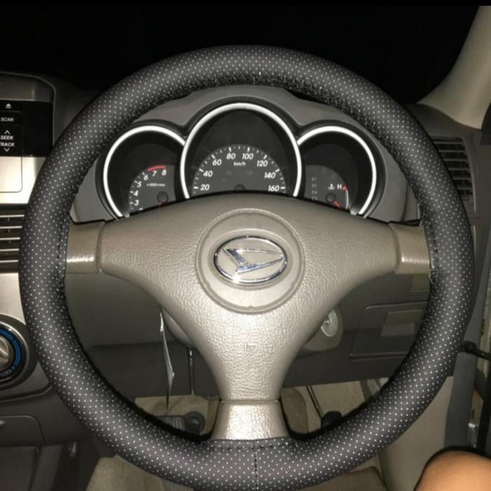 promo  -Cover Stir mobil / Sarung Stir Mobil Bahan Kulit dengan Benang Jahit - Hitam 38 CM