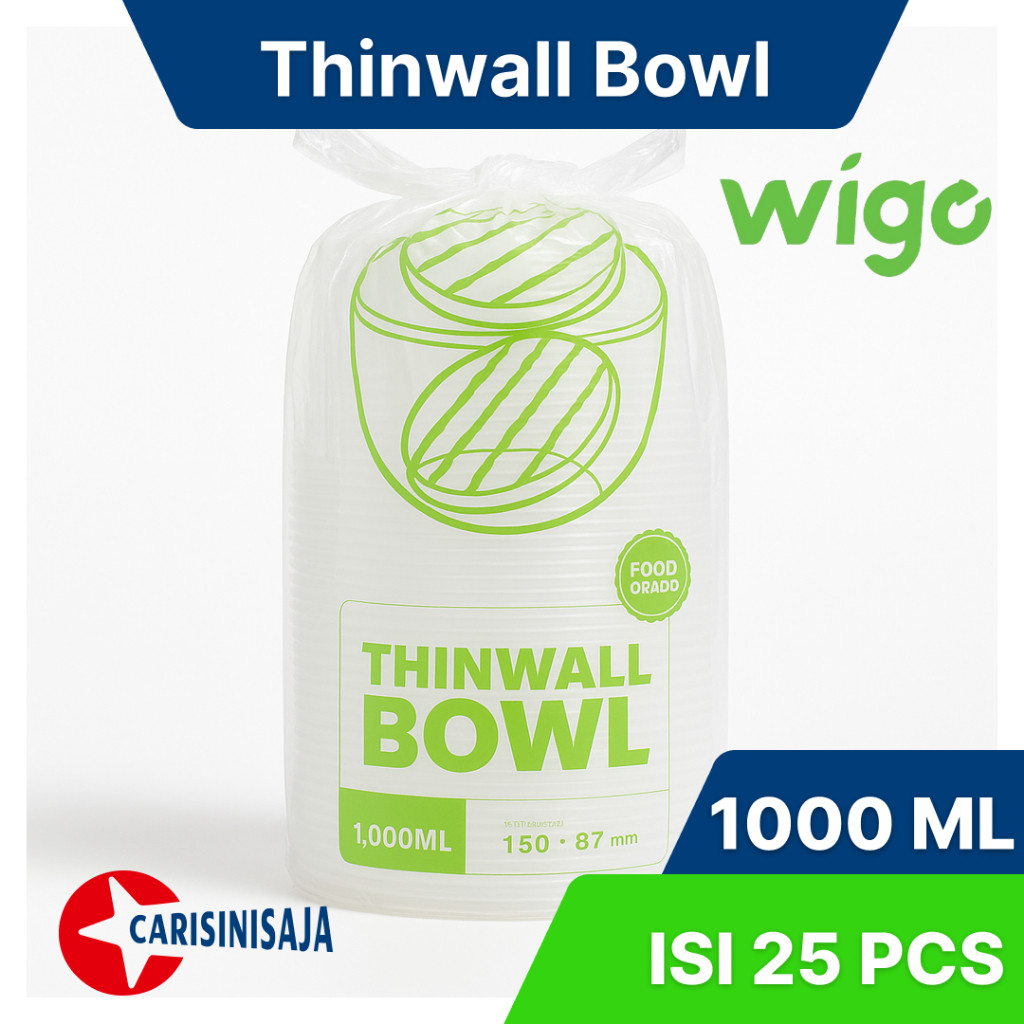 Lumayan_Banget Thinwall Wigo Bowl (Mangkuk) 1000Ml Isi Isi 25 Pcs, Cup Salad Buah, Cup Salad Sayur,