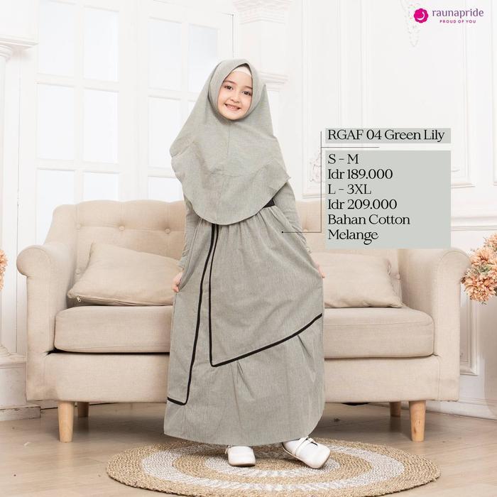 Rauna Sarimbit Tearu / SR-04 Green Lily / Fashion Muslim - Gamis Anak, S