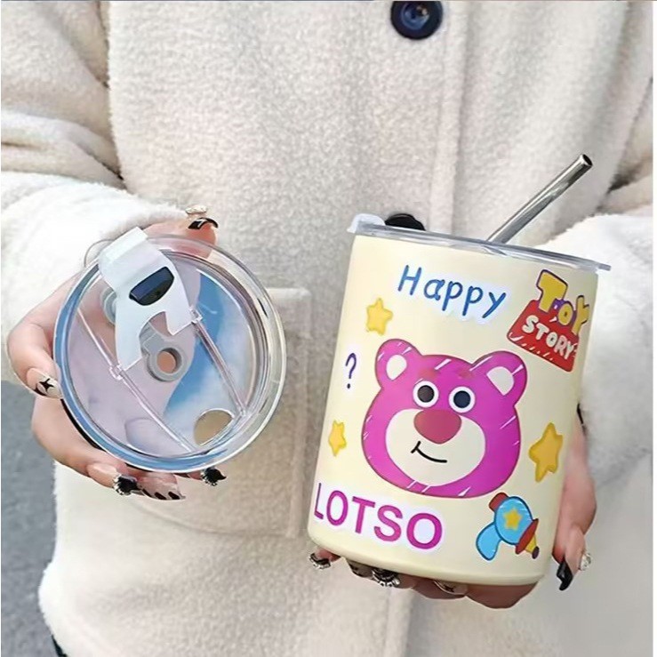 TERLARIS Gelas kaca lucu TOY STORE terbaru mug kaca free box dan sedotan botol kaca viral karakter u