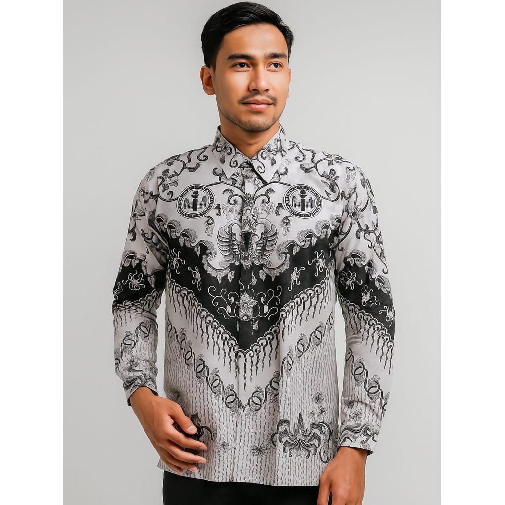 SurabayaOS17 Baju Batik PGRI Pria Hydra Saputra Motif Terbaru Full Furing Hitam Putih Bahan BSW Lici