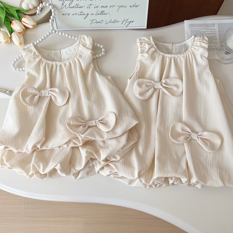 [COD]Gaun rompi bunga berhias pita yang lucu untuk bayi perempuan - tampilan putri yang bergaya
