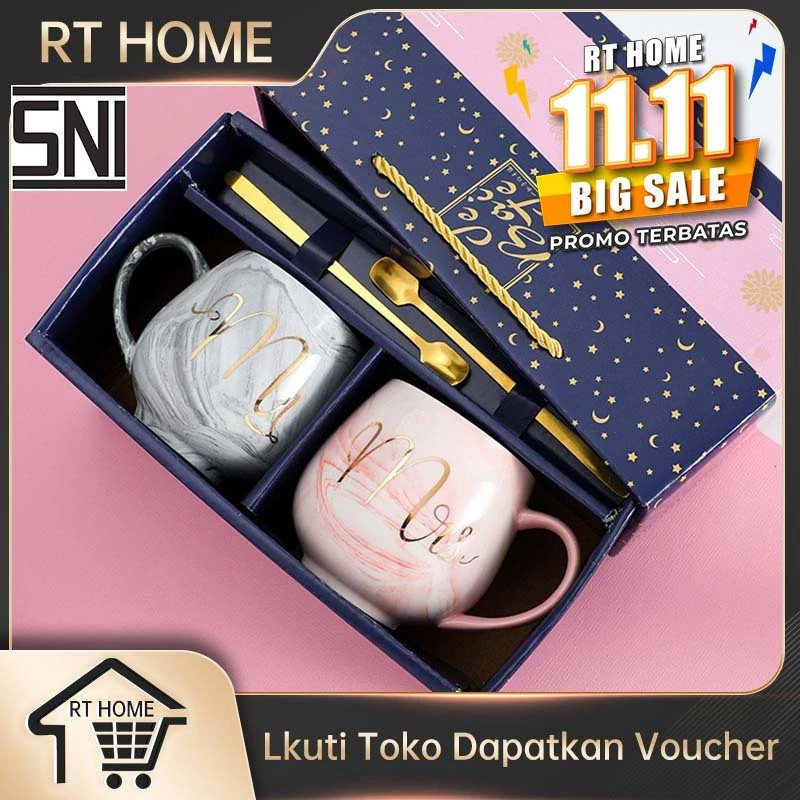 PD Set Kotak Hadiah Gelas Cangkir Keramik Couple Gaya Eropa Utara Kopi Mug Lotso Pink Toy Story Anim