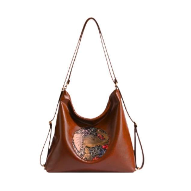 Tas Bahu dan Ransel Kulit Premium Shandidashu 2n1Gajah | Totebag Gajah | Tas Ransel Wanita - Merah B