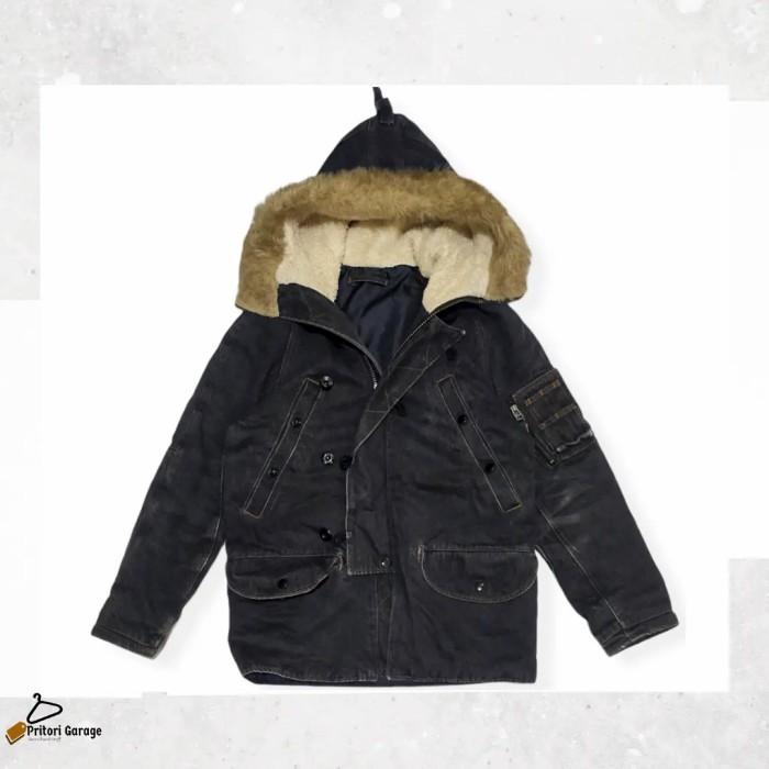 Bomber Shearling Sherpa Hoodie Denim Jacket Oppai Black Wash Vintage