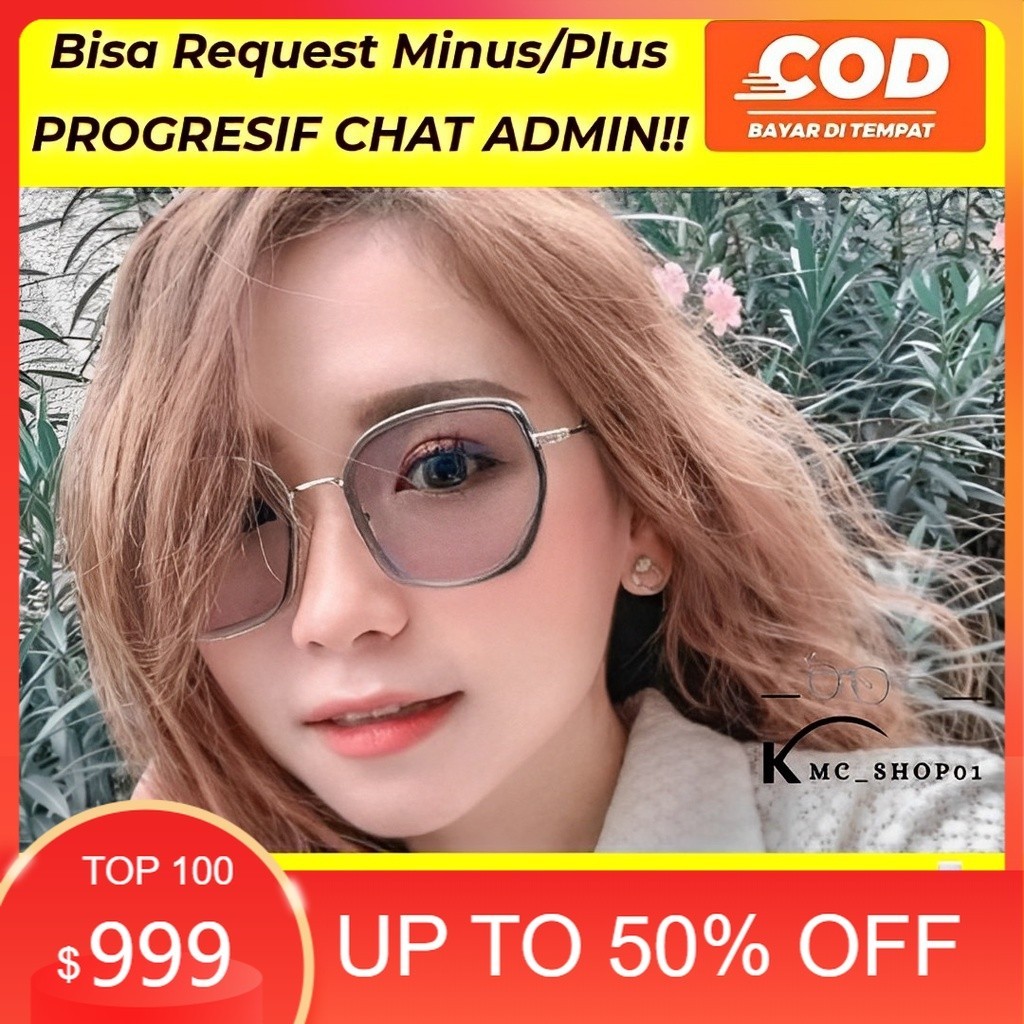 frame cat eye segi enam bahan kombinasi lensa anti radiasi normal minus cylinder plus