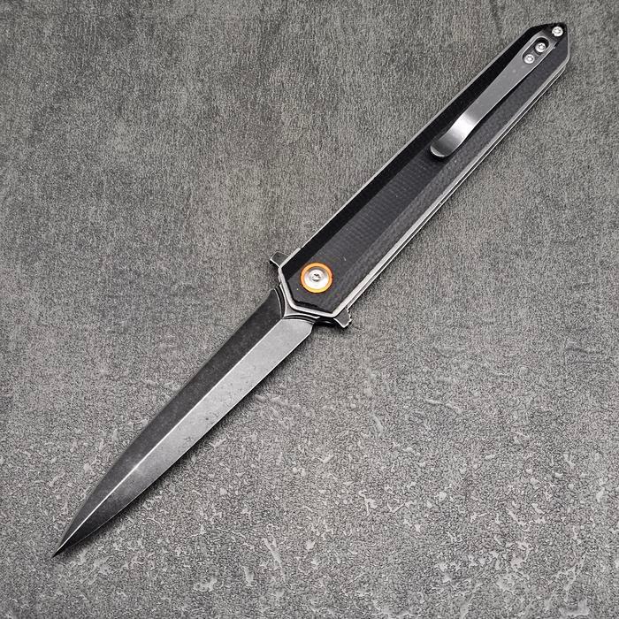 Pisau Lipat Stiletto Micarta Handle D2 Blade Outdoor EDC Knife - BLACK