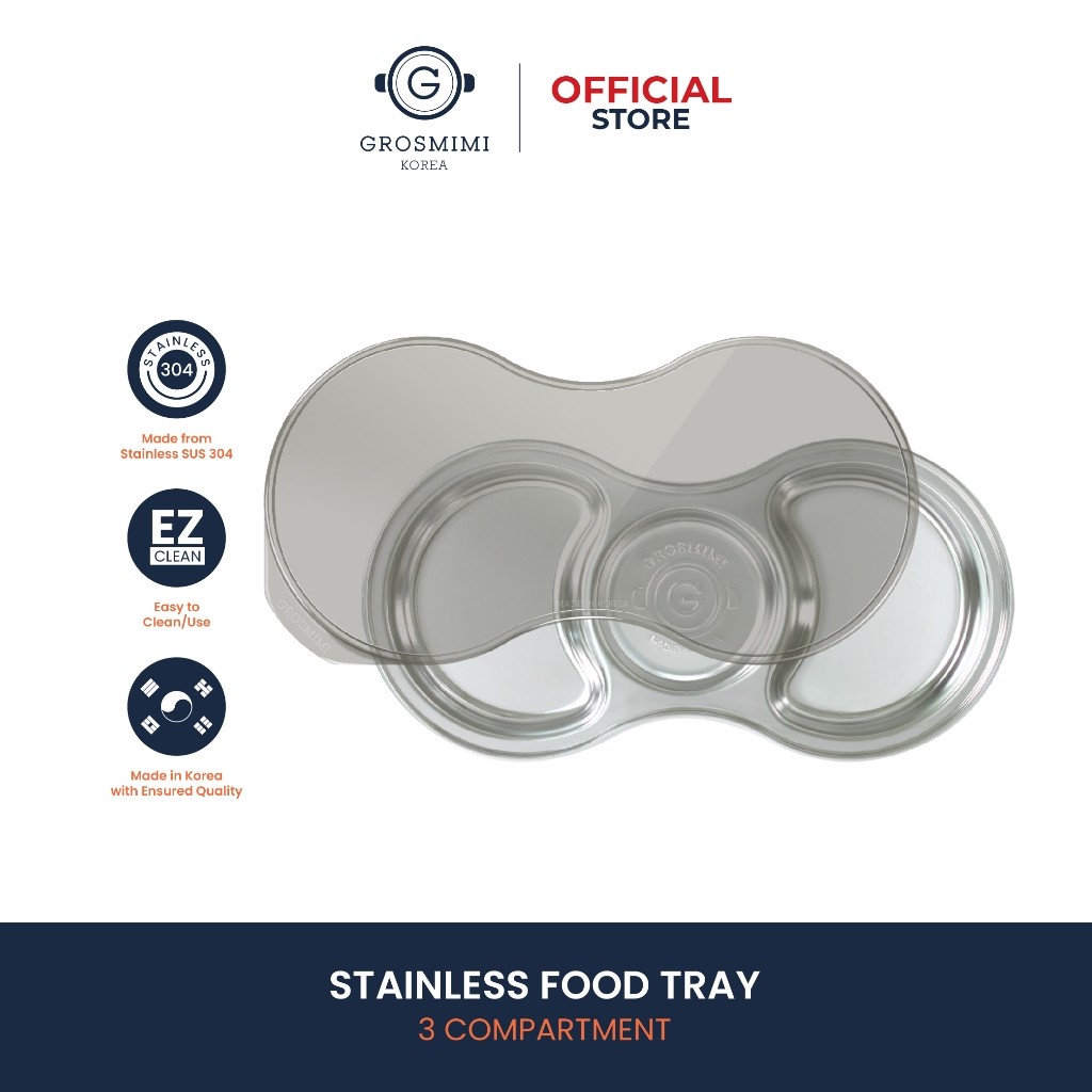 JAJAROMA  GROSMIMI STAINLESS FOOD TRAY 3 COMPARTMENT (include cover)/Wadah Makanan Stainless Steel B