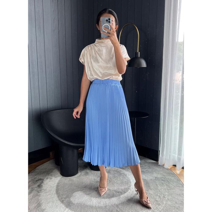 promo  -Rok Plisket Midi / Rok Plisket Tanggung / Rok 7/8  / Plisket Premium / Pleated Skirt - Abu M
