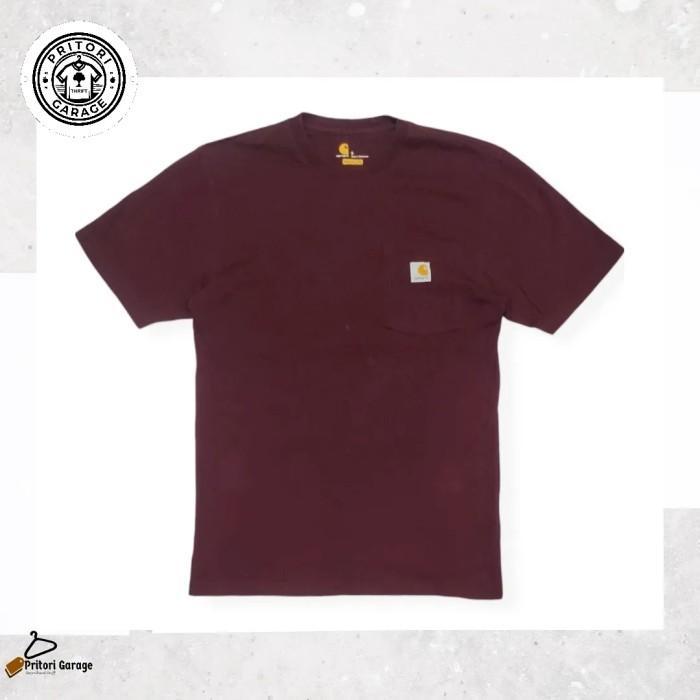 Kaos T-shirt Heavyweight Basic Pocket Carhartt Box Logo Patch Red Maroon Color Vintage M