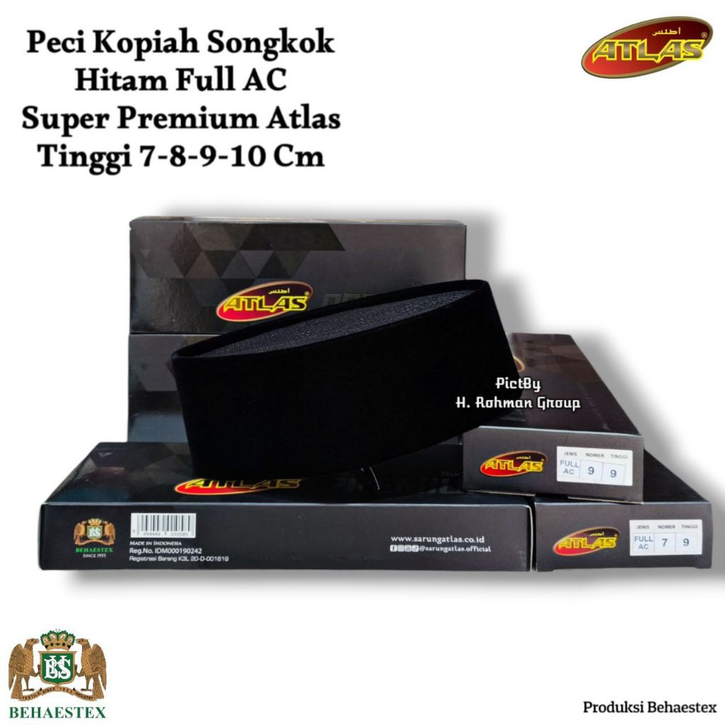 Peci Hitam Atlas Motif Full AC | Peci Songkok Hitam Atlas FullAC | Songkok Hitam Atlas Super Premium