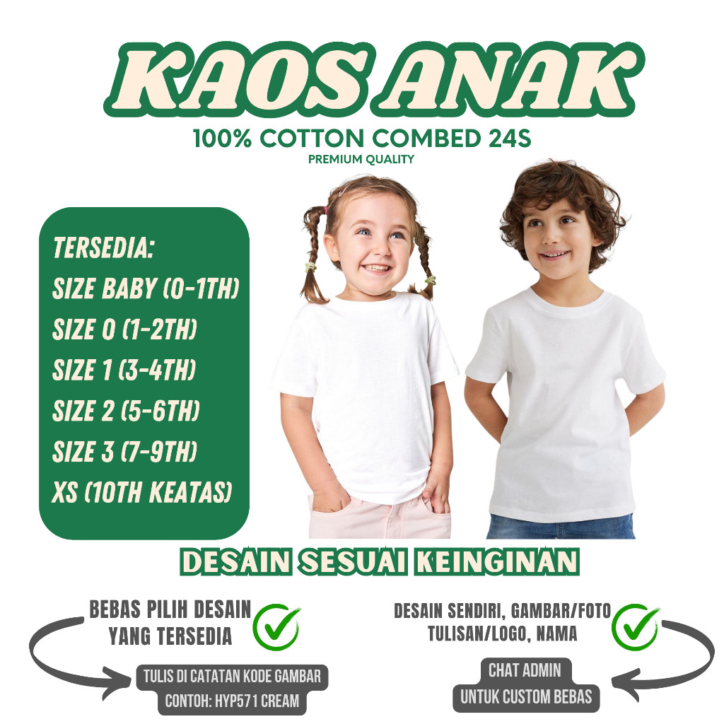 KOKKISHOP  HYPE Kaos Anak Bebas Custom Gambar Seragam Keluarga - Tshirt Sablon Satuan dan Lusinan