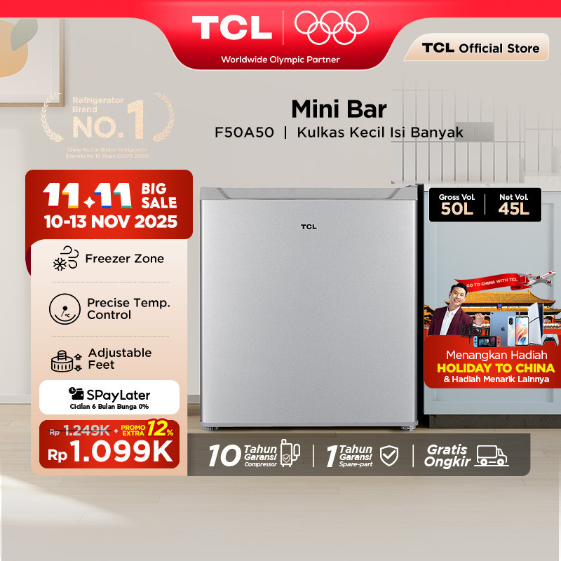 TERBAIK [BIGGER CAPACITY] TCL Kulkas Mini Bar (Refrigerator) - Kapasitas 47L - Freezer Zone - Adjust