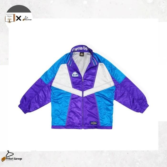 Windbreaker 80's Jacket Kappa White Light Blue Purple Color Block XL