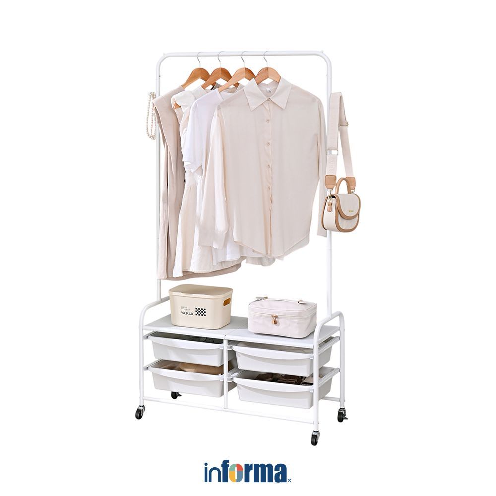 Informa Jaden Gantungan Pakaian Dengan Laci Penyimpanan - Putih Stand Hanger Gantungan Baju Berdiri 