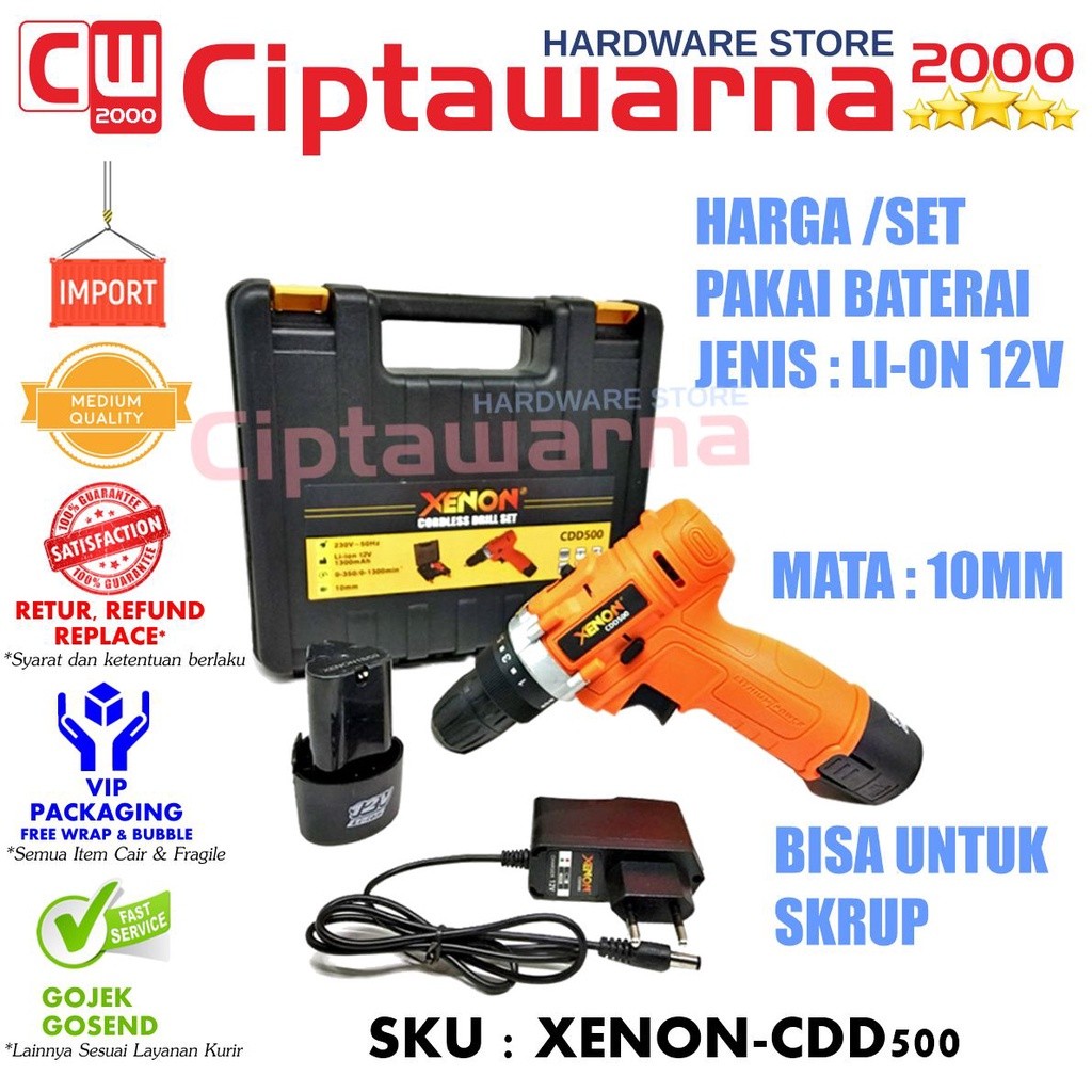 XENON CDD500 Bor Cordless Drill Elektrik Bor Listrik 12v 1 Baterai - CWTT