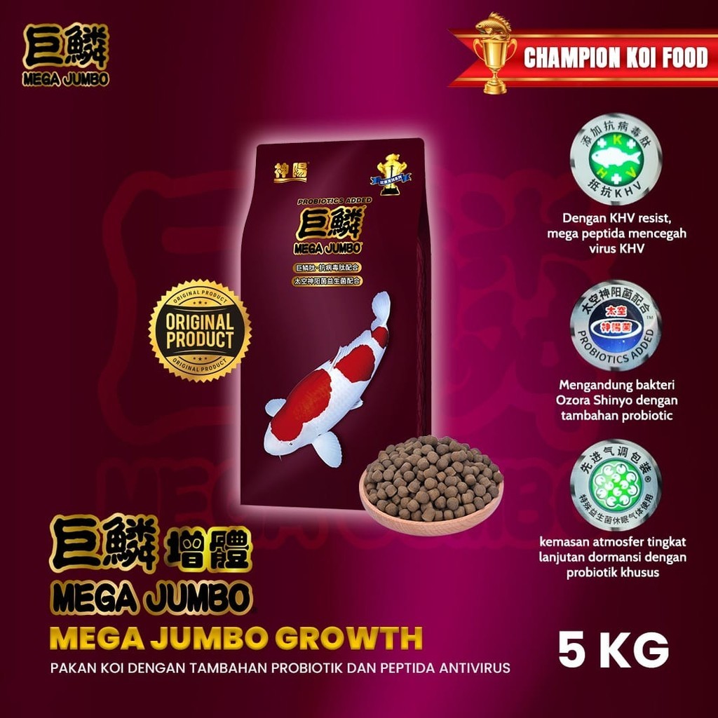 Pakan Ikan Koi Mega Jumbo Growth 5Kg Pelet ikan Koi Jumbo Growth Bulky