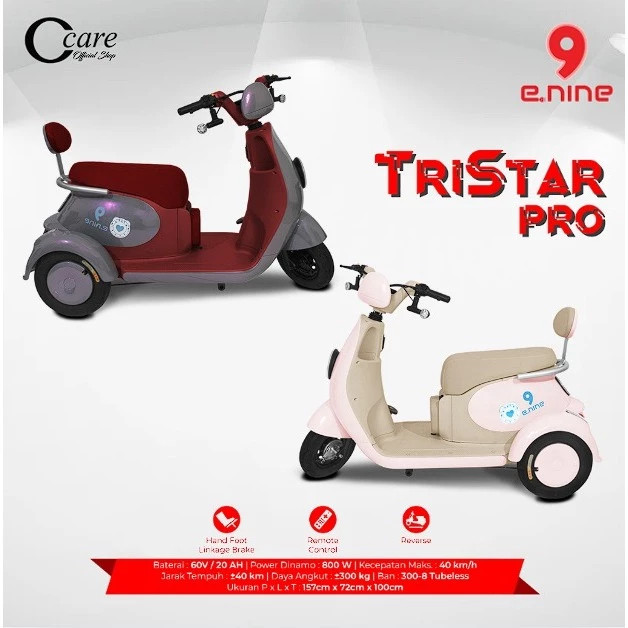 ENINE SEPEDA LISTRIK TIGA RODA TRISTAR PRO 800WATT (GARANSI RESMI)