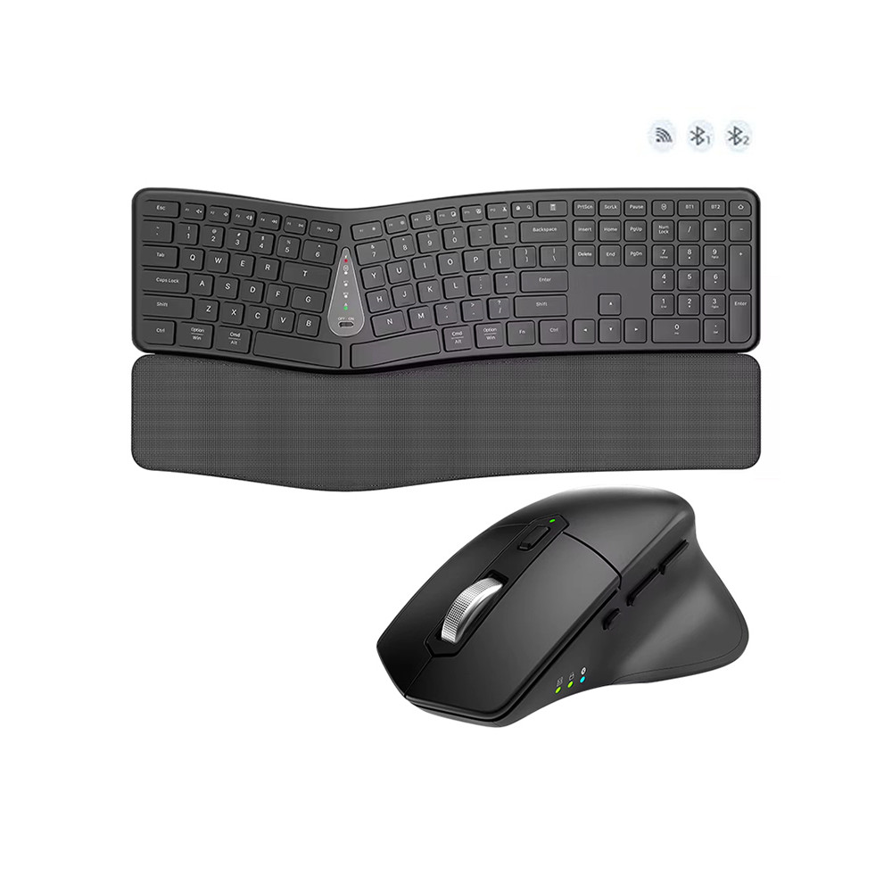 Ergonomic Keyboard Mouse Wireless Combo,Bluetooth24G Ergo Split Keyboard with Palm Rest,Full Size Re