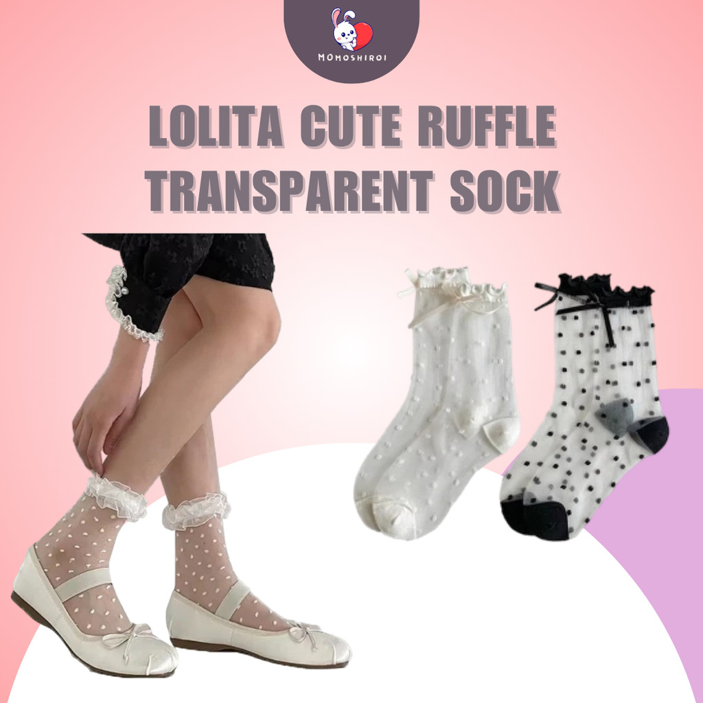 KK-059 Socks Kaos Kaki Wanita dewasa korea Kaos kaki Transparan Hitam Putih Lolita imut Ruffle