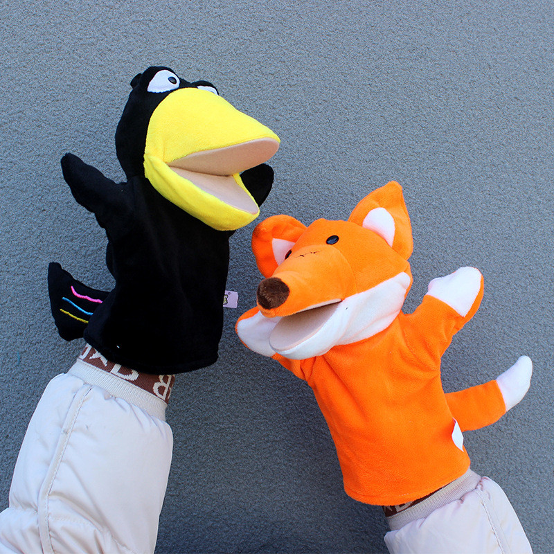 Boneka Mainan Boneka Tangan Rubah dan Gagak dengan Mulut Bergerak