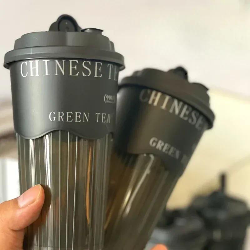 20 Sets Disposable Black Striped Cups Film Inner Injection Molded 90 Caliber Milk Tea Cup 500/700ml 