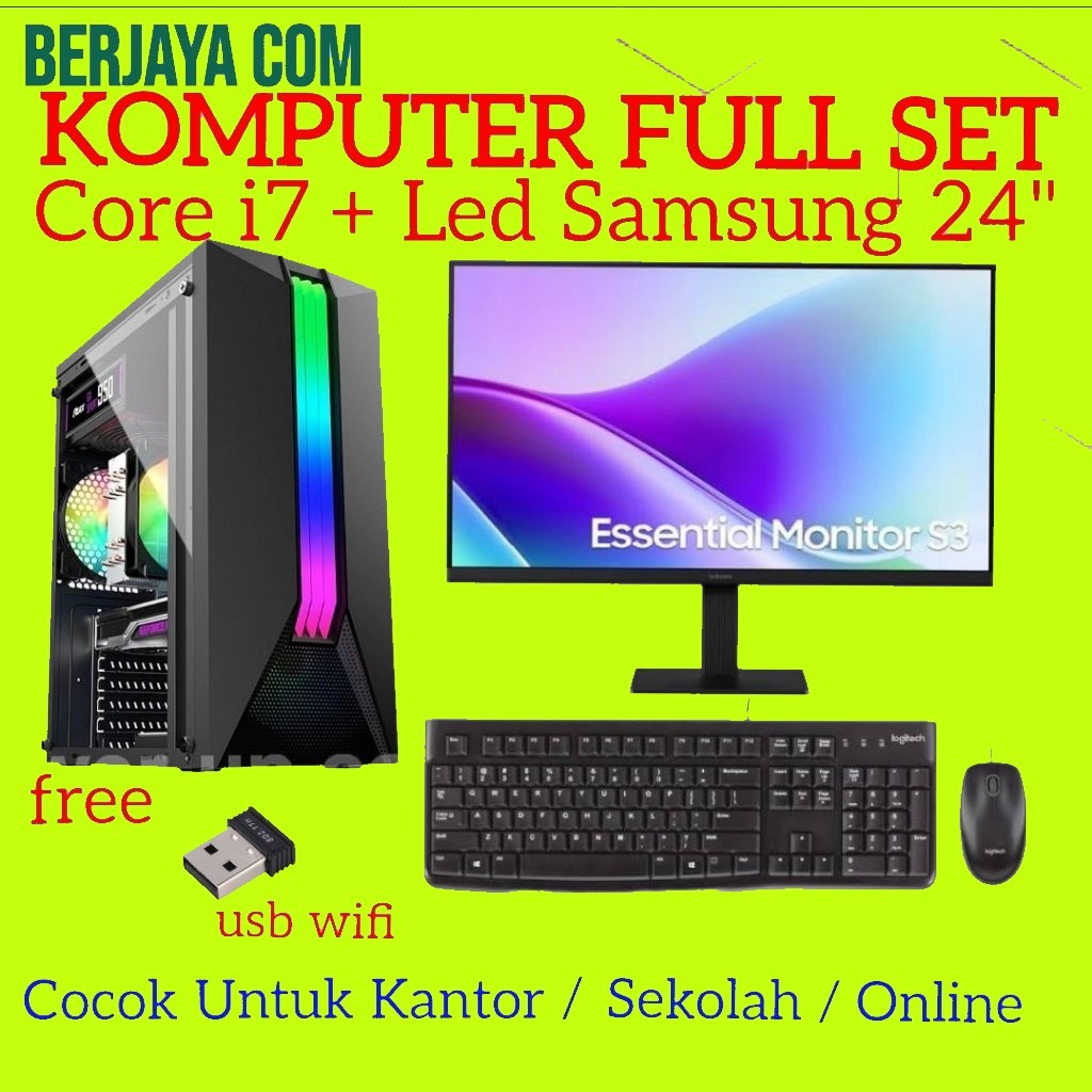 Full Set Core i7 - Led Samsung 24" - 16gb Ram - 500gb Ssd - Pc Rakitan -Komputer Kantor - cpu