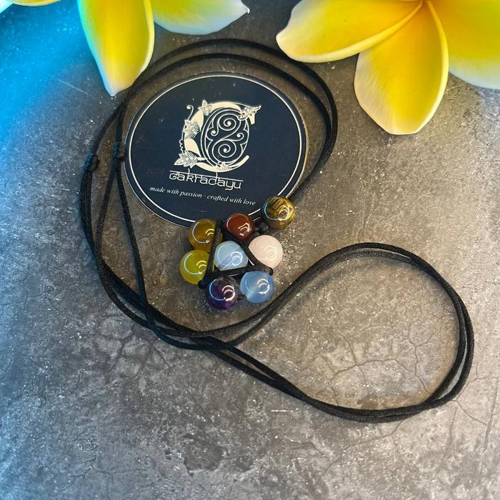 Kalung Cakra 7 Batu Kristal Alam Natural - Hematite, Hitam