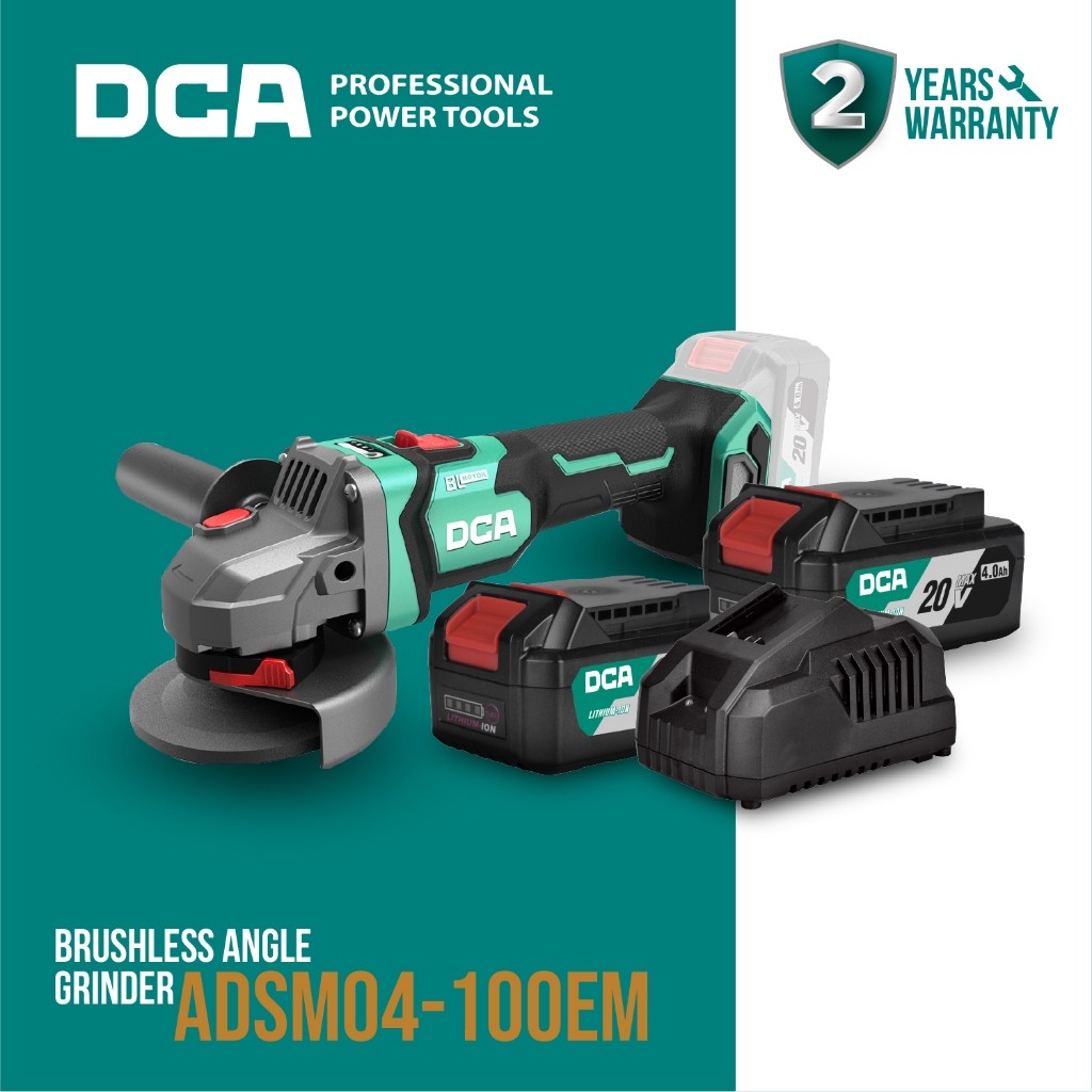 DCA Brushless Angle Grinder / Gerinda Tangan Baterai  20V ADSM04-100EM (FULL SET)